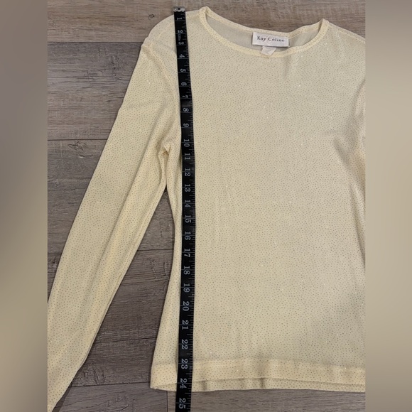 Kay Celine•Cream Rhinestone Y2K •Fitted Ribbed Top - Picture 4 of 8